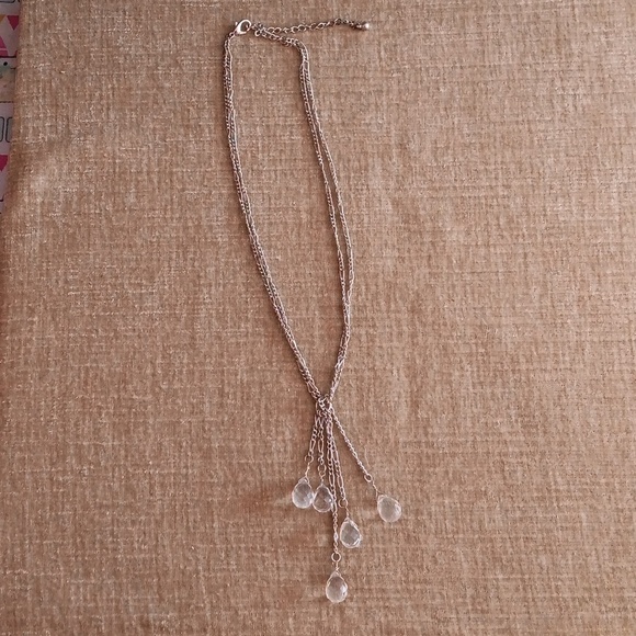Double Strand Silver Tone Crystal Drop Necklace - Picture 2 of 6